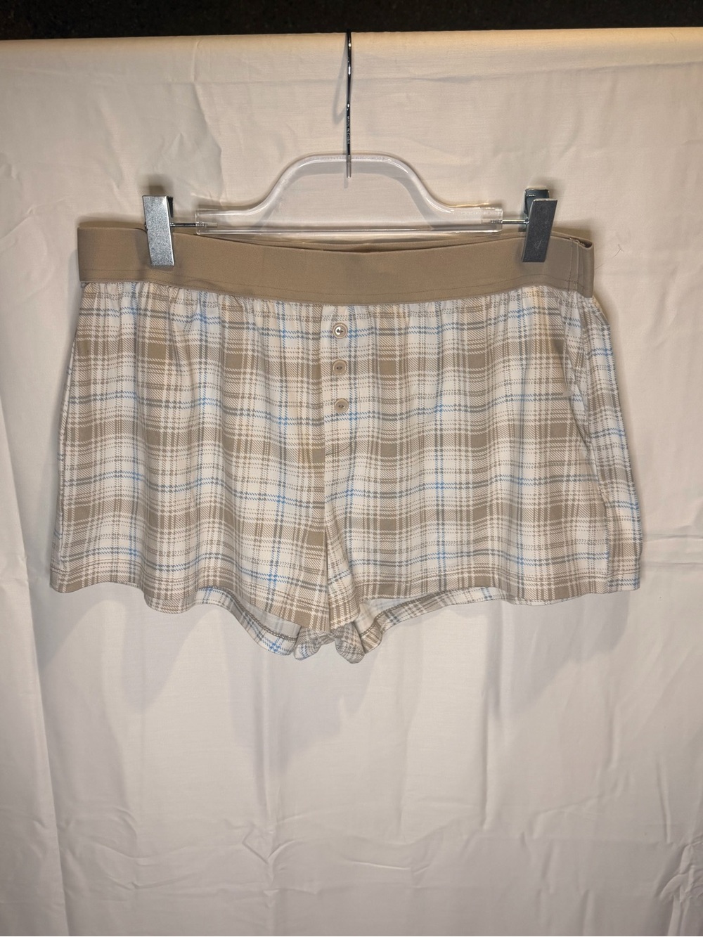 Beige Plaid Women's Lounge Shorts with Elastic Waist